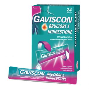Confezione di Gaviscon Bruciore e Indigestione, 24 bustine gusto menta, sospensione orale