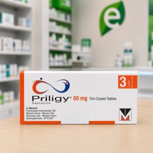 Confezione di Priligy 60 mg dapoxetina da 3 compresse per l'eiaculazione precoce, prenotabile online con ritiro su ricetta