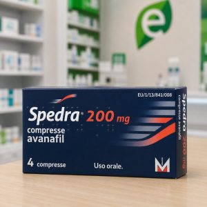 Confezione di Spedra 200 mg compresse (avanafil) da 4 compresse, prenotabile online con ritiro su ricetta in farmacia