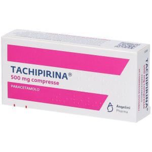 Confezione di Tachipirina 500 mg, compresse a base di paracetamolo, Angelini