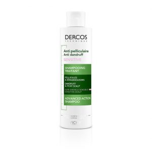 Flacone di Vichy Dercos Shampoo Antiforfora Sensitive, per cuoio capelluto sensibile, 200 ml