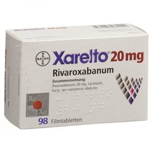 Confezione di Xarelto 20 mg, rivaroxaban, 98 compresse rivestite con film, Bayer